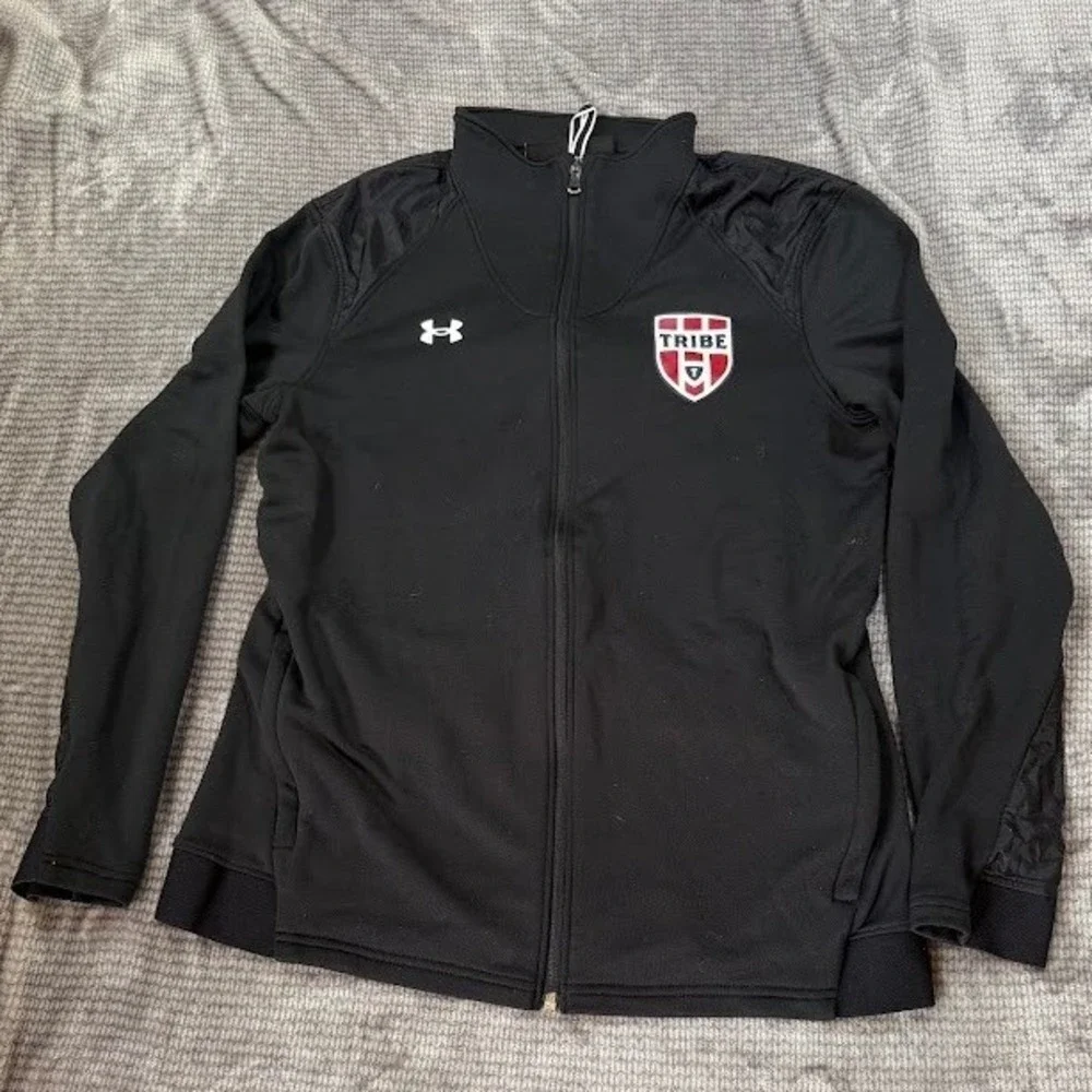 Under Armour Tribe Full Zip Track Jacket Mens Medium Black Athletic Warm Up Coat
